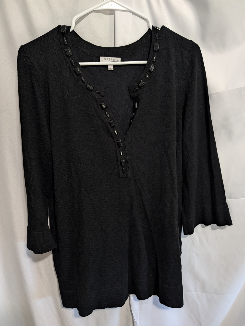 Joseph A Black Beaded V-Neck Tunic